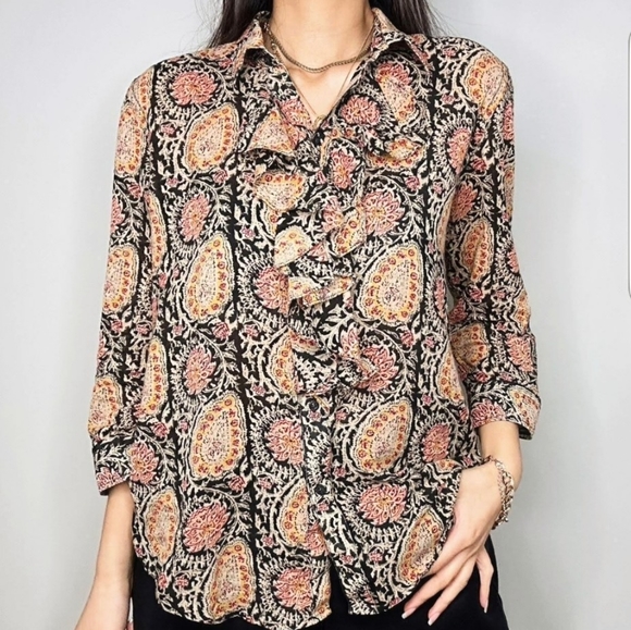 Ralph Lauren ~ Colorful Ruffled Print Blouse - Picture 2 of 11